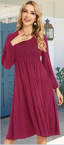 Photo 1 of Ailsi Womens Spring Puff Sleeve V Neck Smocked High Waist Tiered Swing Midi Dress SIZE XL 