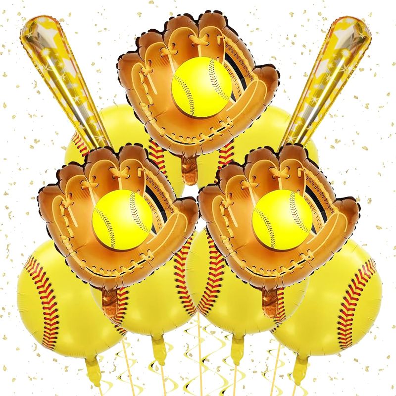 Photo 1 of 11pcs Softball Party Decorations, Gold Softball Balloons Gold Handheld Bat, 18 Inch Yellow Baseball Balloon, Yellow Glove Balloon, Baseball Party Decorations for Boys Girls