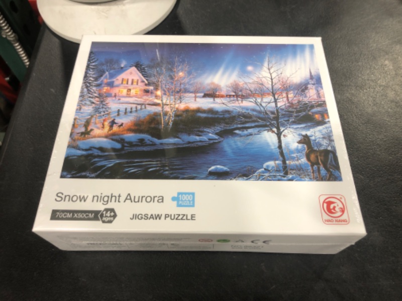 Photo 2 of Christmas Puzzles for Adults 1000 Piece Snow Jigsaw Puzzle Gift Floor Puzzle Brain Challenge Educational Family Game Snow Night Aurora for Kids Teen