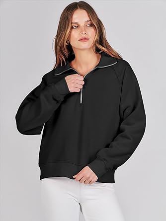 Photo 1 of  Caracilia Womens Half Zip Cropped Sweatshirts Quarter Zip Up Hoodies 2023 Fall Pullover Top Trendy Clothes OutfitsSIZE L