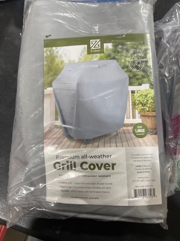 Photo 2 of Zober BBQ Grill Cover - 64 Inch Waterproof Double Layered Fits Weber Gas Grill Cover Charbroil Grill & Smoker - Gas Grill Covers w/ Air Vents, Dual Handles - 600D Oxford Fabric, Gray 64 Inch Gray