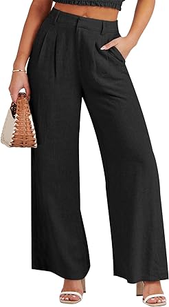 Photo 1 of Caracilia Women's Wide Leg Linen Palazzo Pants High Waisted Business Casual Trousers Loose Pleated Dressy Pants with Pocket xl
