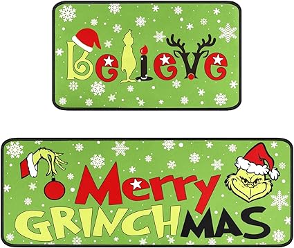 Photo 1 of 2 PCS Grinch Doormat, Kitchen Mats, Grinch St Patricks Day Decorations, Suitable for Indoor and Outdoor,Non-Slip, Washable, Stain and Fade Resistant?Green?
