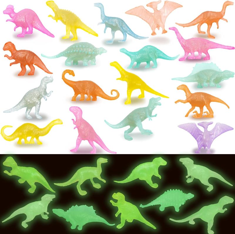 Photo 1 of 80Pcs Mini Dinosaur Figures Toys Glow In the Dark Small Plastic Dinosaur Toy Set Tiny Dinosaur Glowing Party Favor for Toddler Christmas Birthday Party Goodie Bag Filler Kid Easter Basket Stuffer 