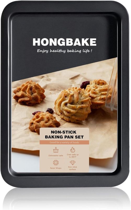 Photo 1 of HONGBAKE Nonstick Cookie Sheets, Baking Sheet for Oven with Wider Grip, 15x10 Jelly Roll Pan, Commercial Cooking Tray 