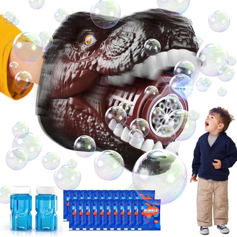 Photo 1 of Dinosaur Bubble Gun, T-rex Bubble Machine with Lights & Sound, Automatic Bubble Blower for Toddler Kids Dinosaur Birthday Party Red Bubble Makers