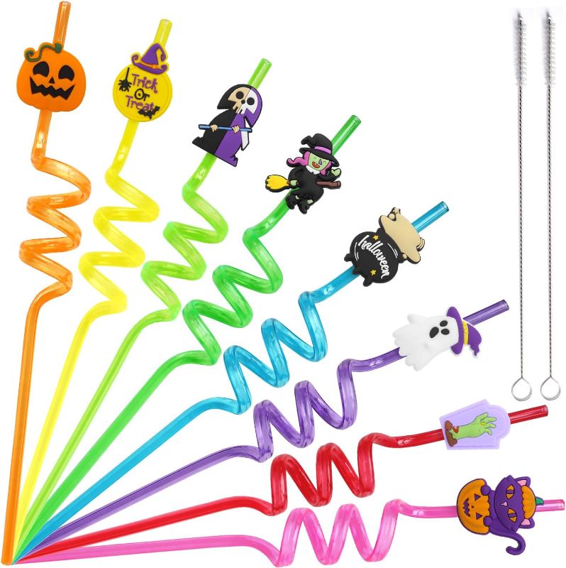 Photo 1 of 32PCS Halloween Reusable Drinking Straws, Grave Ghost Cats Pumpkin Witch Spider Pattern Party Favors Goodie Gifts for Kids Halloween Party Supplies