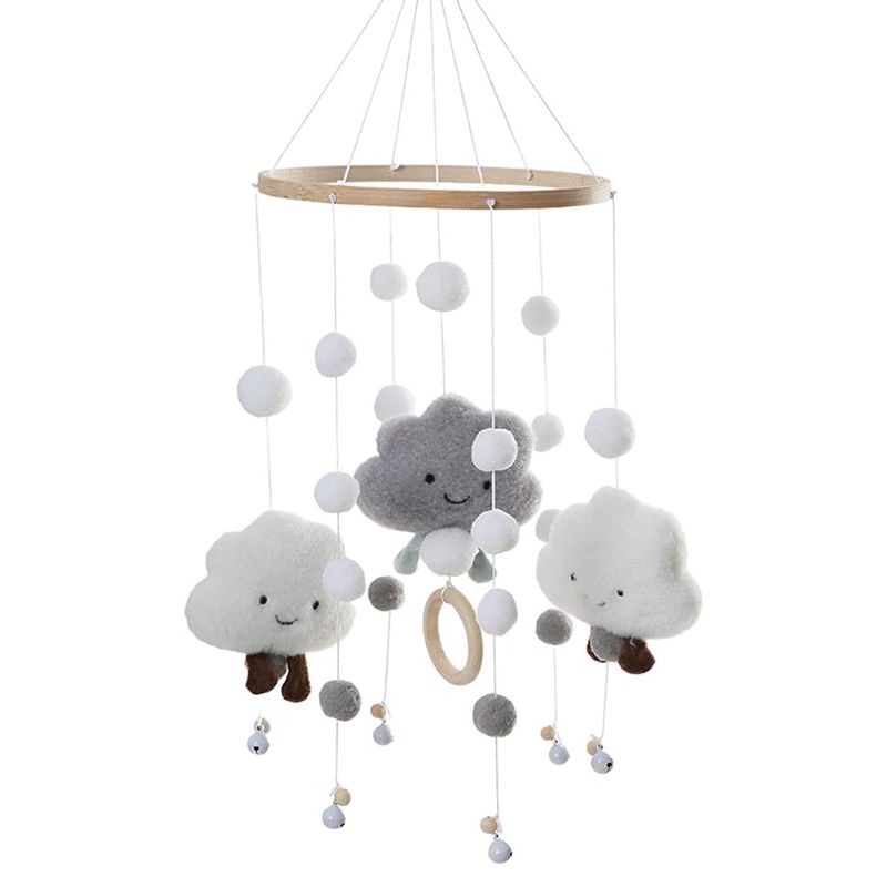 Photo 1 of Baby Mobile Hanging Bed Bell Newborns Baby Wind Chime Children s Room Cloud Mobile Wind Chime for Baby Bed Cot Clouds Baby Ceiling Mobile Baby Nursery Decoration (Grey)