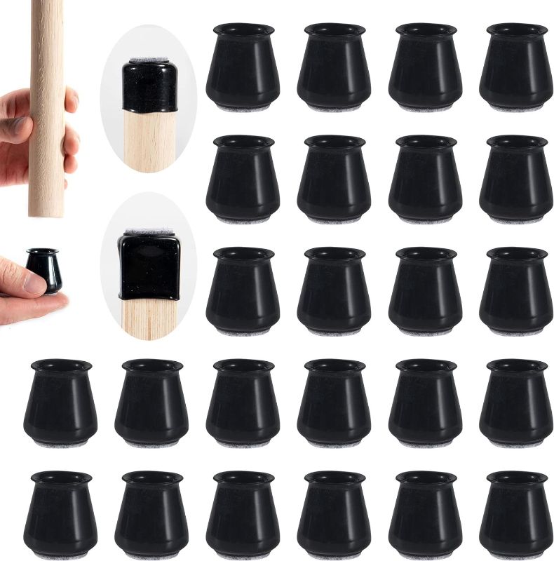 Photo 1 of 24 PCS Chair Leg Floor Protectors with Felt Bottom|Round&Square Silicone Chair Leg Caps for Mute Furniture Moving|High Elastic Chair Leg Covers to Prevent Scratches. (24PCS-Black, Small)