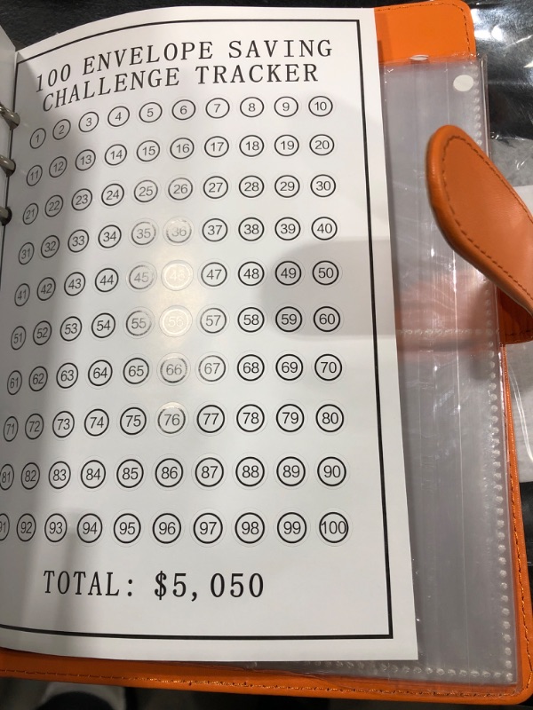 Photo 2 of 100PCS Envelope Challenge Binders Savings Challenges Binders Budget Planner Book for Budgeting (Orange Cover)
