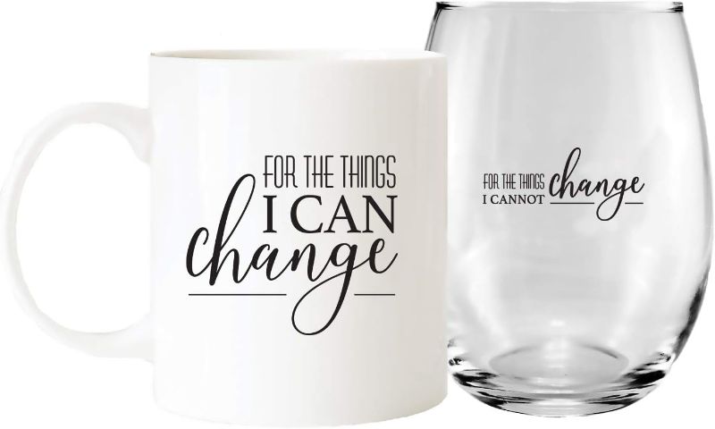 Photo 1 of For The Things I Can And Cannot Change Coffee Mug And Stemless Wine Glass Gift Set/Funny Sarcastic Gift Combo