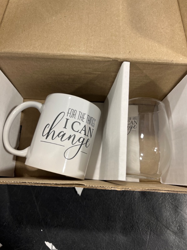 Photo 2 of For The Things I Can And Cannot Change Coffee Mug And Stemless Wine Glass Gift Set/Funny Sarcastic Gift Combo