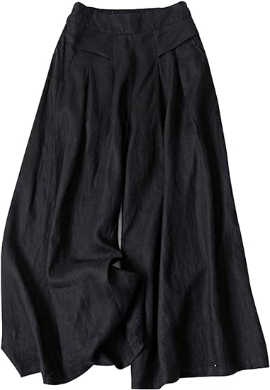 Photo 1 of  Women' s Culottes Linen Blend Wide Leg Pants Elastic Waist Casual Palazzo Trousers with Pockets Capris M