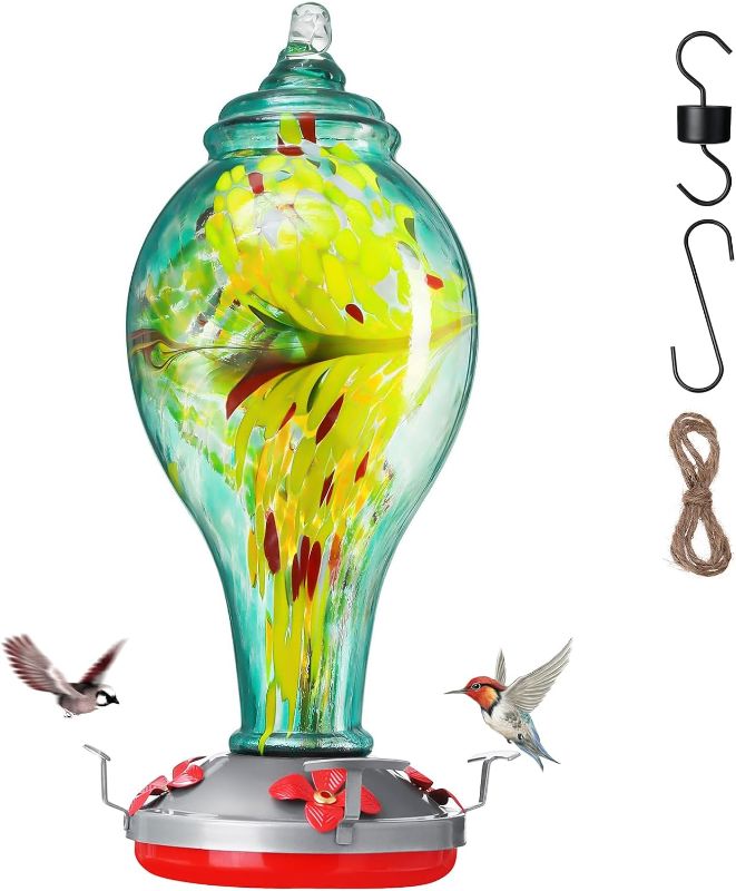 Photo 1 of 36 oz Hummingbird Feeders for Outdoors Hanging Ant Proof, Leak-Proof Glass Bird Feeder with Hook & Rope & Brush, Unique Gift for Christmas Birthday & Outside Garden Decor to Attract Birds to Your Yard