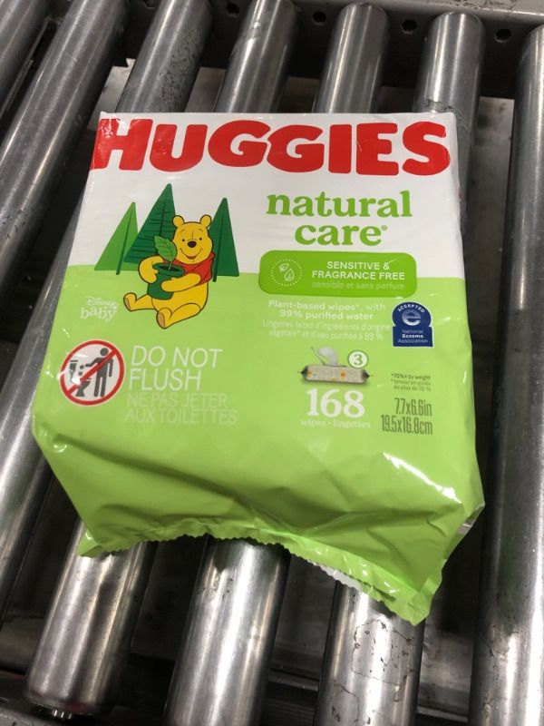 Photo 2 of Huggies Natural Care Sensitive Baby Wipes, Unscented, Hypoallergenic, 99% Purified Water, 3 Flip-Top Packs (168 Wipes Total) 56 Count (Pack of 3)
(expires: 01.2025)