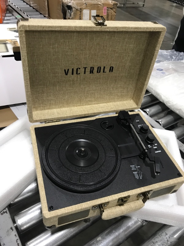 Photo 2 of Victrola Journey+ Signature Turntable Record Player - 33-1/3, 45 & 78 RPM Suitcase Vinyl Record Player, Bluetooth Connectivity & Built-in Speakers, Stereo RCA Output, Linen Finish, Cream