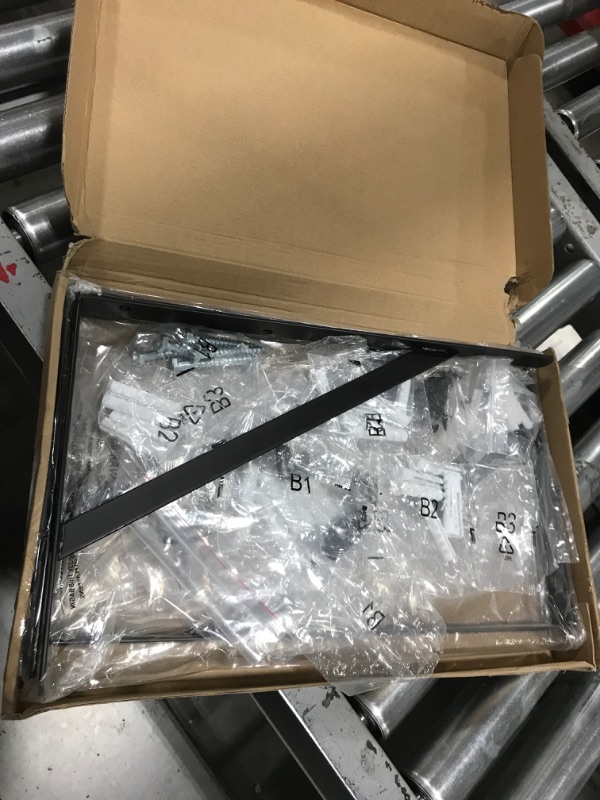 Photo 1 of 4 Pack L16" x H 10" Black Heavy Duty Shelf Brackets with Screws Metal Shelf Brackets Shelf Support Angle Brackets for Shelves L Brackets Heavy Duty Floating Shelf Brackets 4 Pack 16''x10''