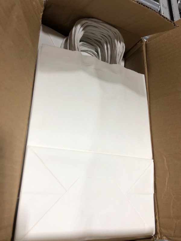 Photo 2 of RACETOP White Paper Bags with Handles Bulk,8"x4.5"x10.8",Gift Bags Medium Size,White Gift Bags with Handles,Gift Bags Bulk,Retail Bags,Party Bags,Shopping Bags,Merchandise Bags White