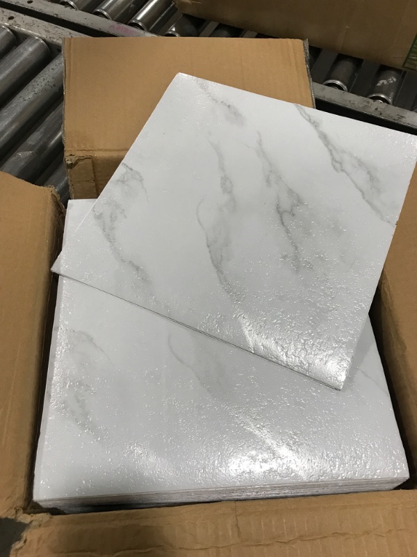 Photo 3 of 100-Pack White Peel and Stick Floor Tile Marble 12X12 Inch Waterproof Vinyl Floor Stickers Tile Peel and Stick Vinyl Flooring Tiles for Kitchen Flooring Walls Bedroom Bathroom Flooring
