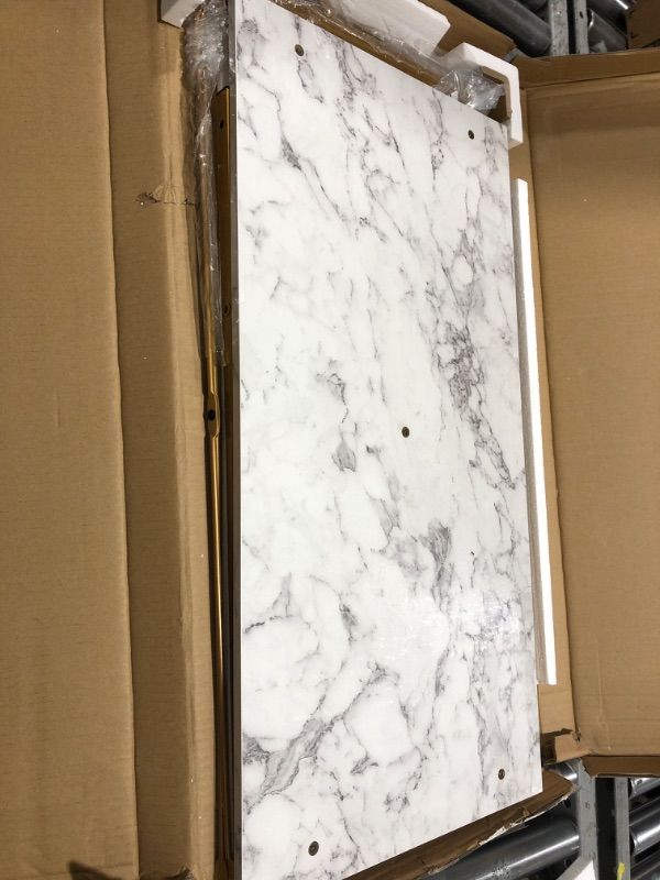 Photo 1 of ODK 32 inch Small Computer Desk Study Table for Small Spaces Home Office Student Laptop PC Writing Desks with Storage Bag Headphone Hook, White Marble + Gold Leg 32 inch White Marble + Gold Leg