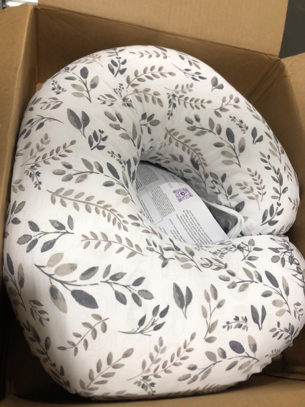 Photo 2 of Boppy Original Support Nursing Pillow, Gray Taupe Leaves, Ergonomic Breastfeeding, Bottle Feeding, and Bonding, Firm Hypoallergenic Fiber Fill, Removable Cover, Machine Washable