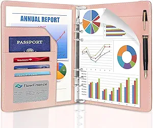 Photo 1 of Kincown A5 Binder, PU Leather Notebook Binder, Business A5 Binder 6 Ring with Elastic Band Closure, Refillable Personal Planner Binder for Women, Budget Binder for A5 Filler Paper, Pink