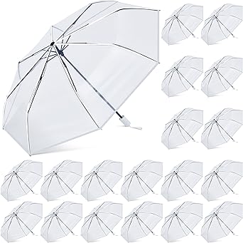 Photo 1 of 18 Pcs Clear Wedding Umbrellas Bulk Transparent Travel Umbrella Foldable Clear Umbrella Manual Open and Close Compact Folding Umbrella for Wedding Anniversary Christmas Party Favors 