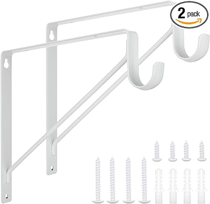 Photo 1 of 2 Pack Heavy Duty Closet Rod Brackets Holder 11 x 11 x 1 Inch, White Closet Rod Support Bracket Steel Closet Rod Holders for Hanging Clothes, Wall Mounted Shelf and Rod Support Brackets with Screws 