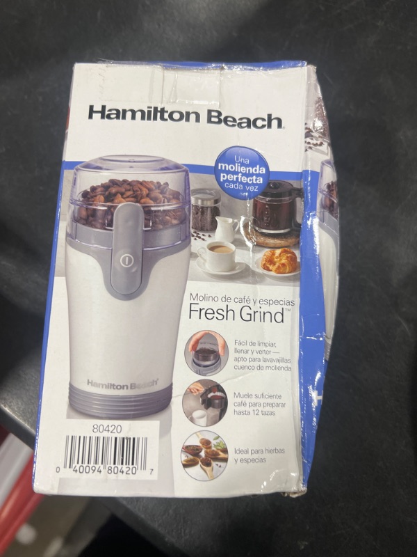 Photo 2 of Hamilton Beach Fresh Grind Electric Coffee Grinder for Beans, Spices and More, Stainless Steel Blades, Removable Chamber, Makes up to 12 Cups, White Makes up to 12 Cups White