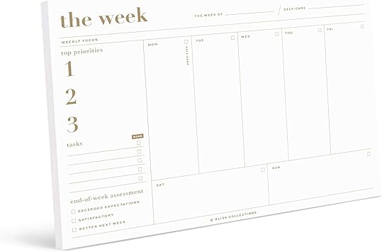 Photo 1 of Bliss Collections Essential Weekly Planner 6 x 9 with 50 Undated Tear-Off Sheets, Metallic Gold Organizer Notepad to Track Productivity, Tasks, Health Habits, Notes and More 