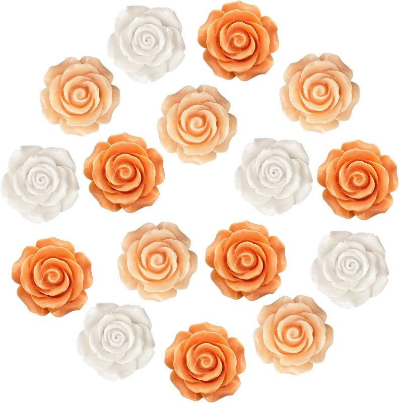 Photo 1 of 16Pcs-3D Flower Refrigerator Sticker, Rose Refrigerator Sticker, Office Kitchen Magnet, Locker Magnet, Iron whiteboard Magnet (Rose-orange-16pcs) 