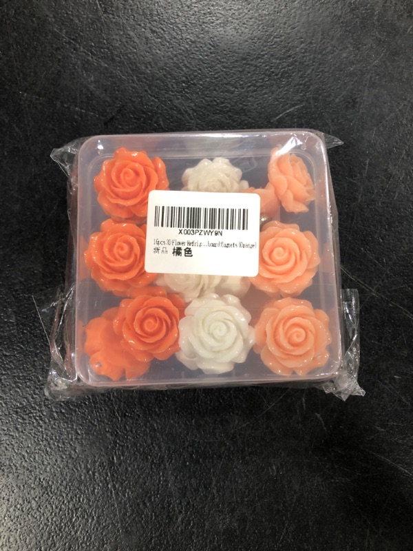 Photo 2 of 16Pcs-3D Flower Refrigerator Sticker, Rose Refrigerator Sticker, Office Kitchen Magnet, Locker Magnet, Iron whiteboard Magnet (Rose-orange-16pcs) 