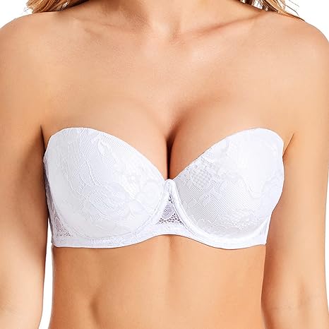 Photo 1 of Crushnow Women's Strapless Push Up Convertible Bra Ultra Pads with Clear Straps Multiway Add 2 Cups Underwire Sexy Lace Bra 32D