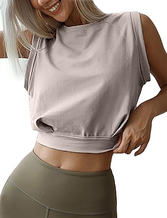 Photo 1 of Crop Top Athletic Shirts for Women Yoga Workout Sleeveless Summer Tops Y2K Fashion Tank Clothes Large