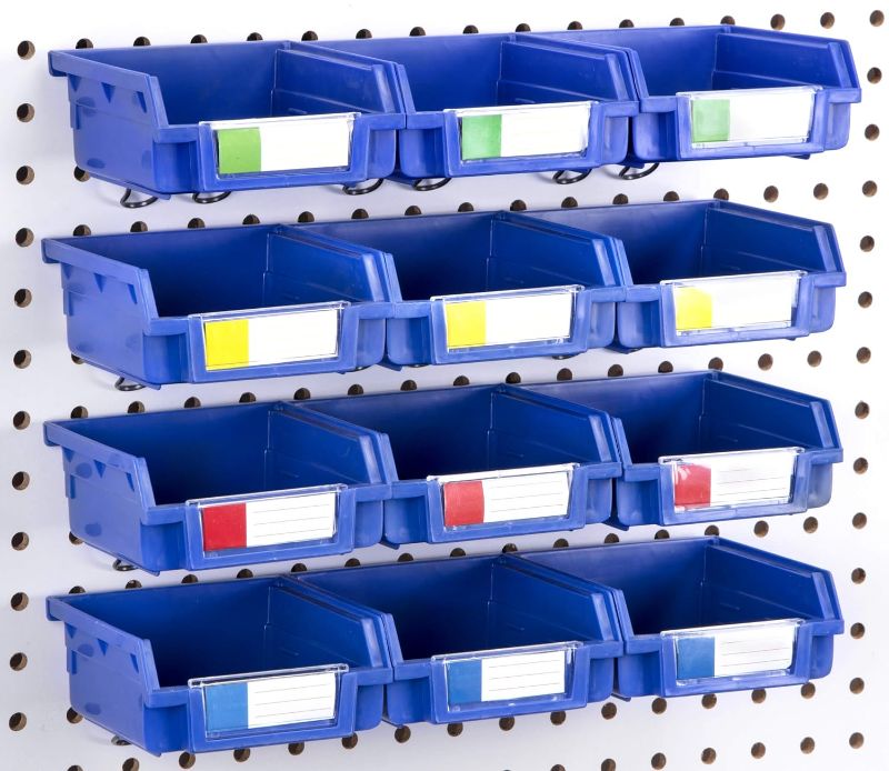 Photo 1 of Right Arrange Pegboard Bins - 12 Pack Blue - Hooks to Any Peg Board - Organize Hardware, Accessories, Attachments, Workbench, Garage Storage, Craft Room, Tool Shed, Hobby Supplies, Small Parts 