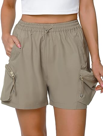 Photo 1 of Cowasto Womens Hiking Shorts with Zipper Pockets Lightweight Quick Dry Cargo Shorts Elastic Waist Athletic Large