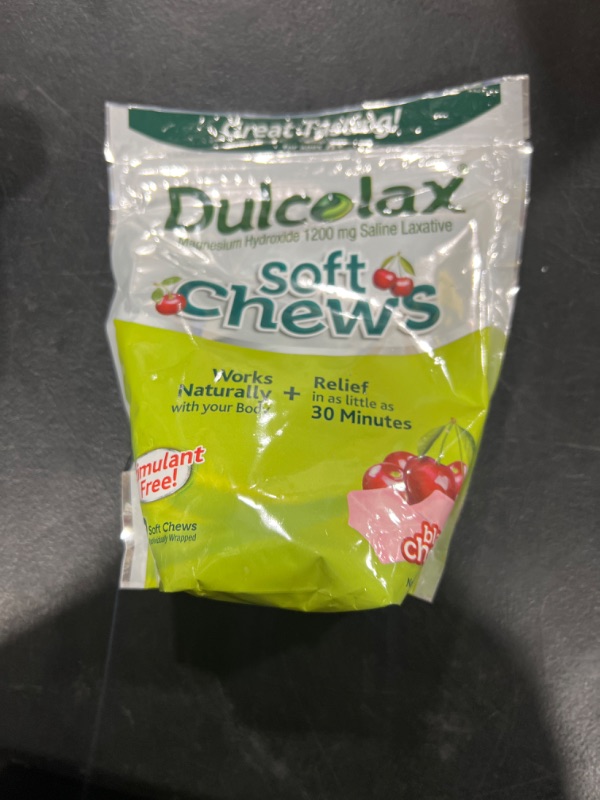 Photo 2 of Dulcolax Soft Chews Saline Laxative Gentle Constipation Relief, Magnesium Hydroxide 1200mg, 60 Count, Black Cherry Flavor Adult Black Cherry 60 Count (Pack of 1) exp 1/24