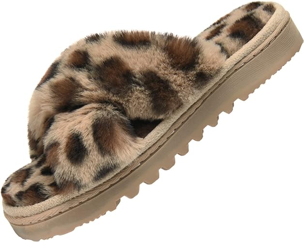 Photo 1 of Halendik Women Cross Band Slippers Fluffy Open Toe Womens House Slippers Memory Foam Breathable Plush Fuzzy Indoor Outdoor Slipper for Woman Slip On Soft Ladies Bedroom Shoe 11/12