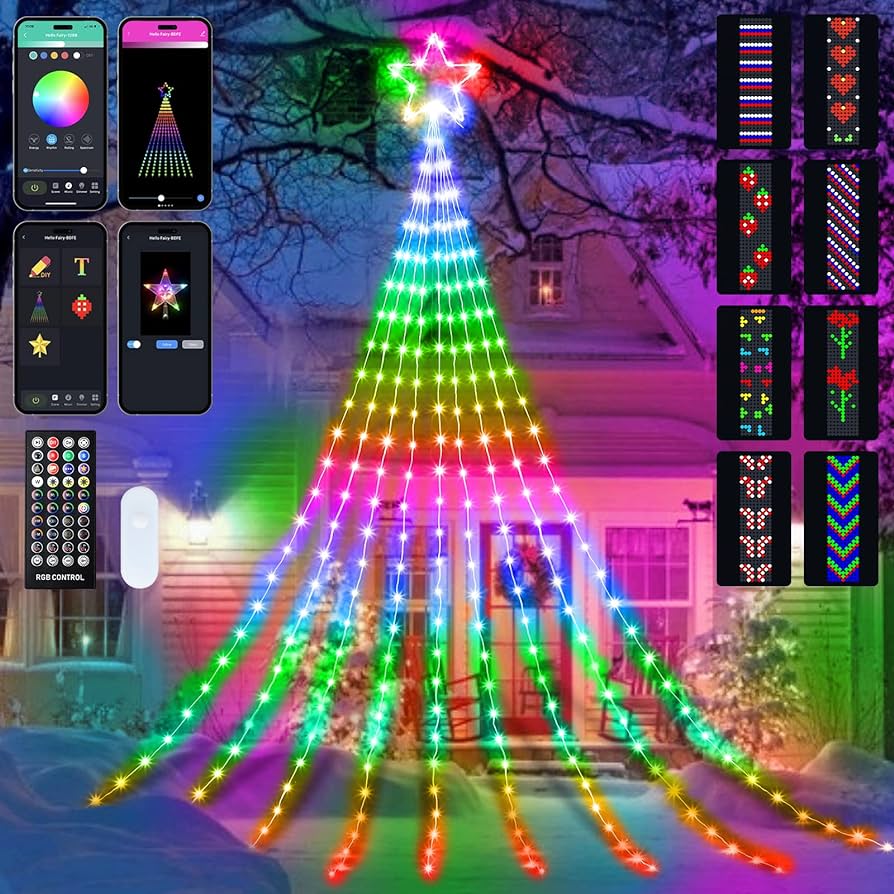 Photo 1 of  Outdoor Christmas Star String Lights, Smart RGB Waterfall Tree String Light with APP Remote Control, DIY Modes Dimmable Timer Music Sync Shooting Star Fairy Lights for Indoor Outdoor Garden Decoration 