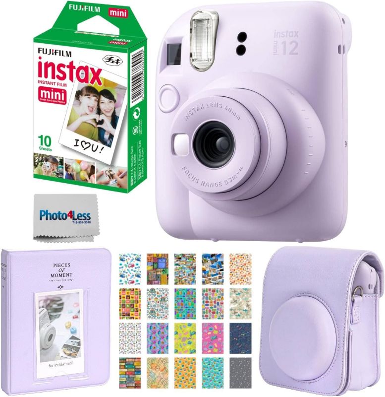 Photo 1 of  Fujifilm INSTAX Mini 12 Instant Film Camera (Lilac Purple) + Fuji Single Pack - 10 Prints Protective Case Purple Photo Album Travel Stickers Bundle! 