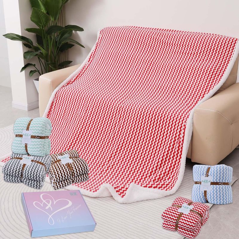 Photo 1 of  GCQC Sherpa Fleece Blanket, Checkered Grid Warmer Comfort Shaggy Soft Cozy Fuzzy Fluffy Bed Throw Gifts for Mom Women Blanket for Home Chair Sofa Couch 