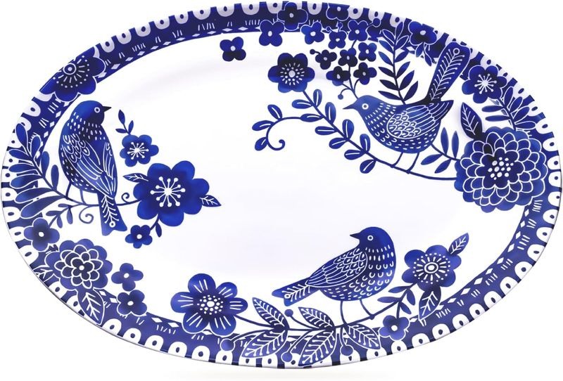 Photo 1 of  Sonemone 14 inch Blue Bird Serving Platter, Ceramic Oval Serving Plates for Entertaining Party Restaurant, Turkey, Dishwasher & Microwave Safe 