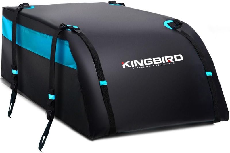 Photo 1 of  KING BIRD Aerodynamic Rooftop Cargo Carrier Bag, 20 Cubic Feet Car Waterproof Roof Bag for All Vehicles with/Without Rack, Includes Anti-Slip Mat, 8 Reinforced Straps, 4 Door Hooks, Luggage Lock 