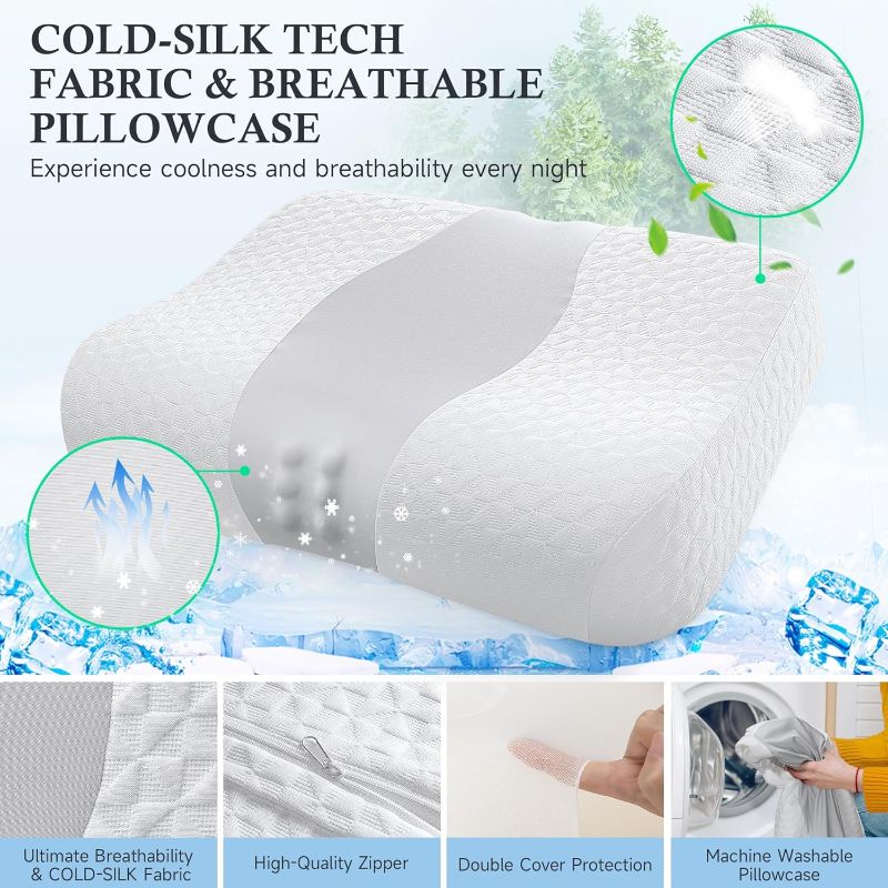 Photo 1 of  Zibroges Premium Ergonomic Cervical Pillows: Adjustable Memory Foam for Neck & Shoulder Pain Relief - Orthopedic Contour Support, Cooling Comfort for Side/Back Sleepers & Adults 