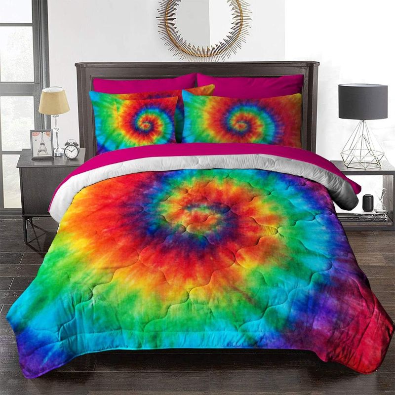 Photo 1 of  BlessLiving 8 Piece Boho Bed in A Bag Twin Size Complete Set - Rainbow Tie Dye Comforter Set with Sheets - 1 Comforter, 2 Pillow Shams, 1 Flat Sheet, 1 Fitted Sheet, 1 Cushion Cover, 2 Pillowcases 