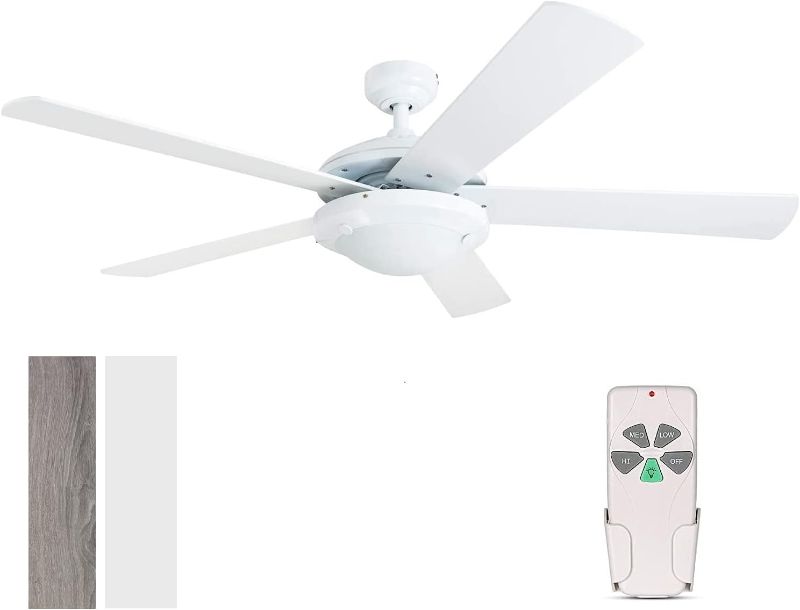 Photo 1 of  HYATECH 52 Inch Modern Style Indoor Ceiling Fan with Dimmable Light Kit and Remote Control, Reversible Blades and Motor, ETL for Living room, Bedroom, Basement, Kitchen, White 