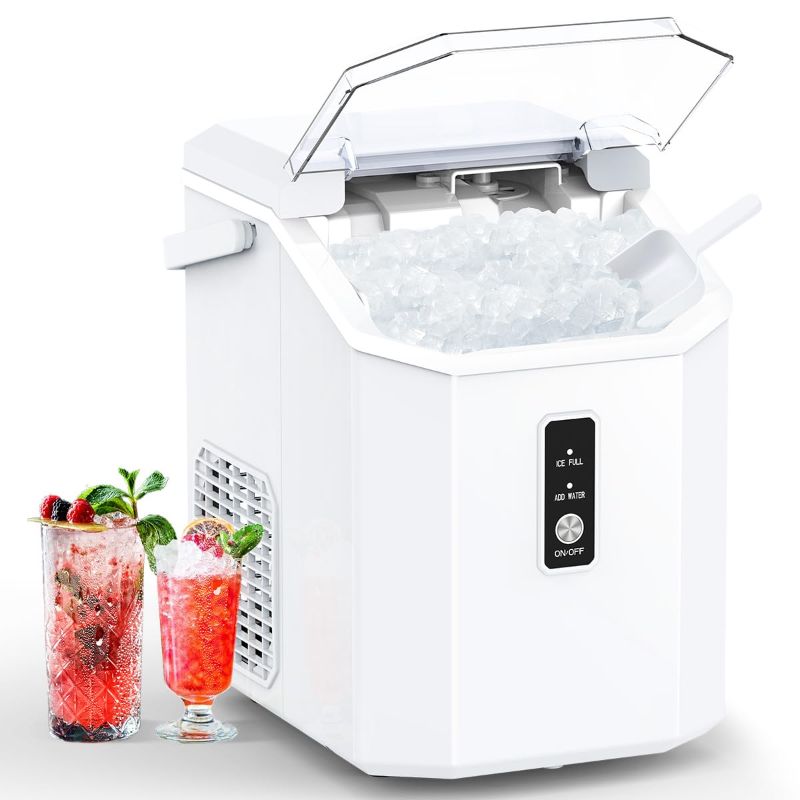 Photo 1 of  COWSAR Ice Maker, Nugget Ice Maker Machine, Portable Ice Machine with Self-Cleaning, 34Lbs/Day, Ice Makers Countertop with Handle, Ice Scoop and Basket for Home Office Party, White 