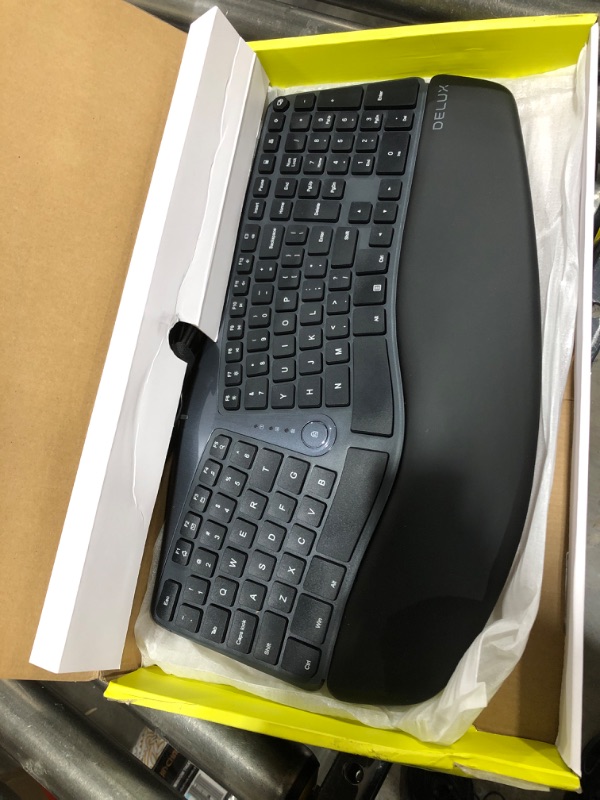 Photo 2 of DeLUX Wired Ergonomic Split Keyboard with Wrist Rest, [Standard Ergo] Keyboard Series with 2 USB Passthrough, Natural Typing Reducing Hand Pressure, 107 Keys for Windows and Mac OS (GM901U-Black)