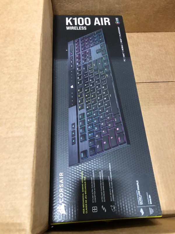 Photo 2 of Corsair K100 AIR Wireless RGB Mechanical Gaming Keyboard - Ultra-Thin, Sub-1ms Slipstream , Low-Latency Bluetooth, Cherry MX Ultra Low Profile Keyswitches - NA Layout, QWERTY - Black K100 AIR WIRELESS CHERRY MX Ultra Low Profile Switches