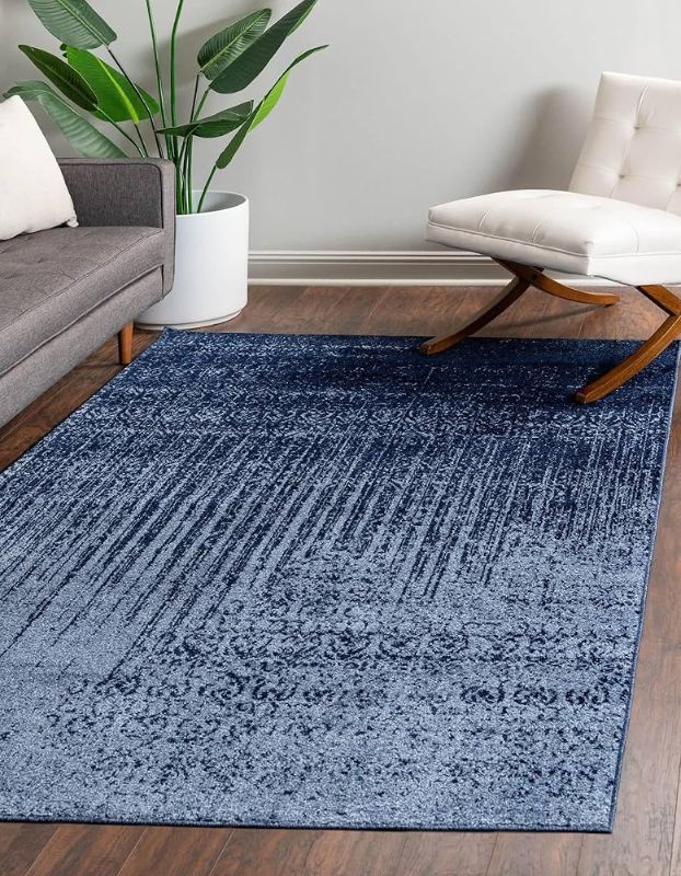 Photo 1 of  Unique Loom Del Mar Collection Area Rug - Jennifer (5' 3" x 8' Rectangle, Blue/ Navy Blue) 